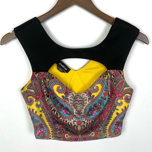 Bebe | Yellow Multi Color Floral Print Crop Tank Matching Skirt 2 Piece Set - Picture 4 of 11